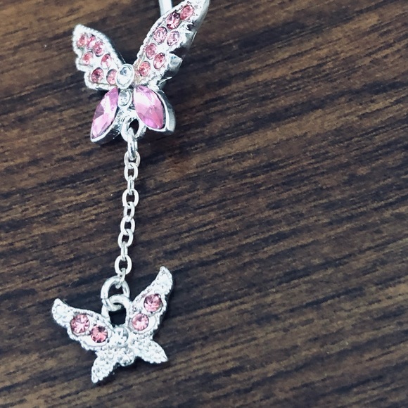 Pink Double-Tier Butterfly Belly Button Ring - Picture 2 of 3